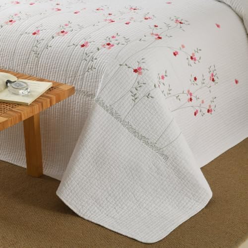 MarCielo 3pcs Cotton Quilt Set White Red Floral
