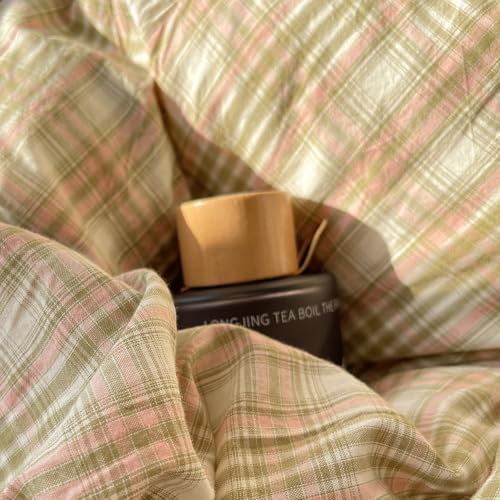 mixinni Twin XL Comforter Set, Green Buffalo Plaid Bedding Set 3-Piece, Vintage Geometric Pattern, Lightweight & Fluffy Comforter, Soft Breathable Grid Bed Set for All-Season,(Green, Pink, White)