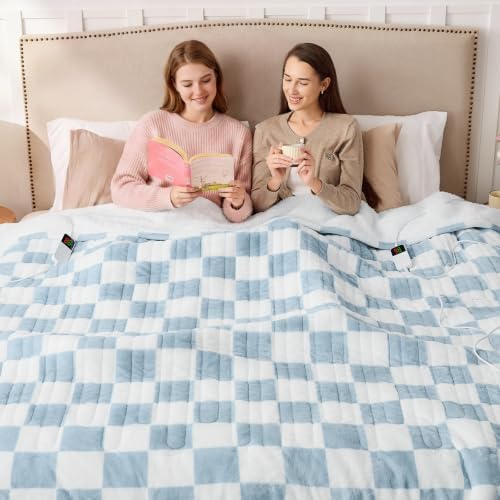 Electric Blanket Heated Queen Size, 84"X90" Dual Control, Misty Blue