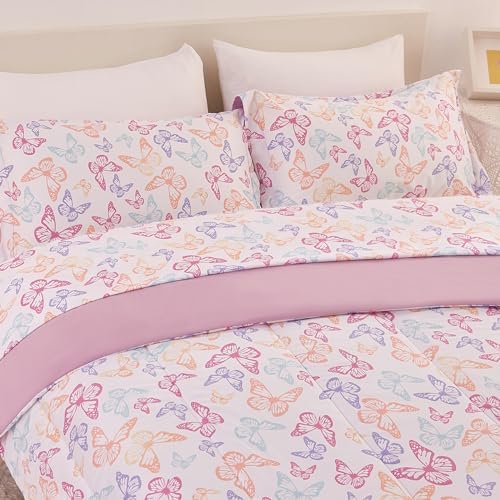 Yibeizi Butterfly Kids Comforter Set for Girls Twin Cute Bedding
