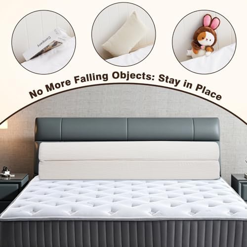 Wedge Shaped Pillow headboard Suitable for Bed Seams, Foldable Bed Wedge Pillow, Bed Gap Filler King Size Fill The Gap (0-12"), Mattress Gap Filler Long Pillow Between Headboard(Beige, 54")