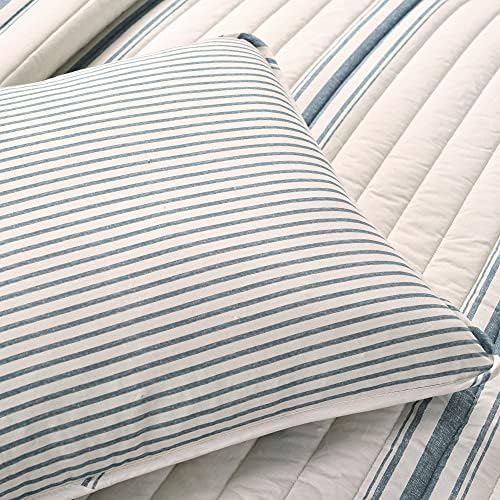 Lush Decor Farmhouse Stripe Reversible Cotton Quilt King Size 3 Piece Set Blue - Farmhouse Bedding Set King Quilt - Striped Bedding
