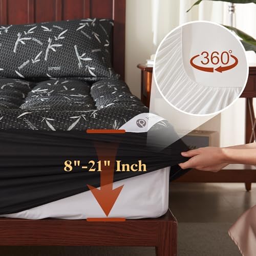 PRIMESOFT Twin XL Size Mattress Topper,Thick Pillow Top Mattress Pad,Up to 22 Inch Deep Pocket,Soft Breathable Mattress Pad for Back Pain, Waterproof Protector Cover(Black)