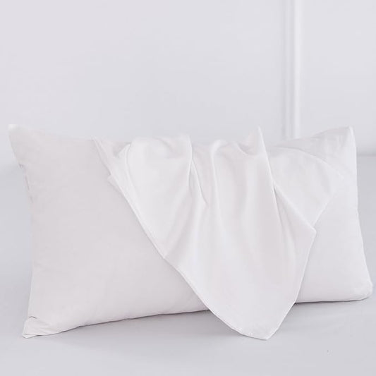 MooMee Bedding Pillowcases Pack of 2 100% Washed Cotton Linen Like Textured Breathable Durable Soft Comfy (Solid Bright White, Queen)