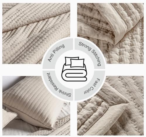 Oversized Queen Quilt Set 102 x 106 in, Lightweight, Oatmeal