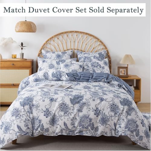 FADFAY Queen Sheets Set Percale Cotton Floral Bed Sheets Deep Pocket Fitted Sheet, Luxury Blue Floral Pattern Classic European Style Bedding for All Season, Super Soft Crisp & Breathe,4Pcs