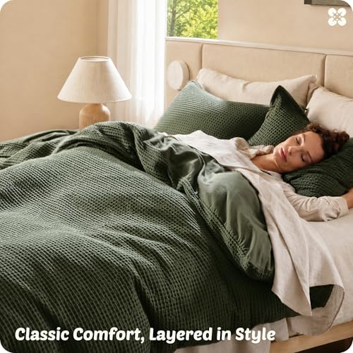 Bedsure PureWoven 3 Pieces 100% Cotton Waffle Weave Duvet Cover Set, King