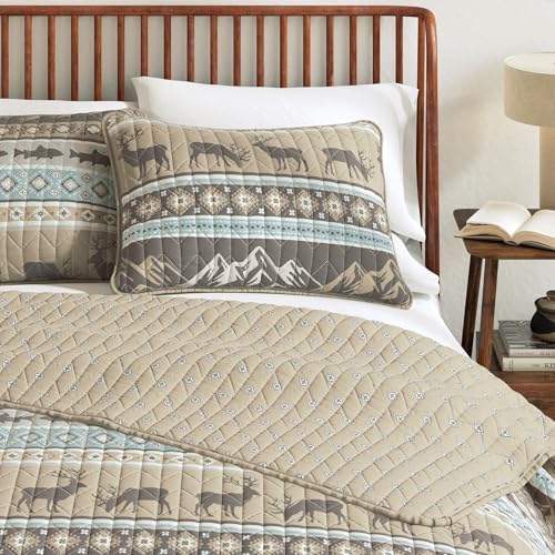 Great Bay Home Lodge Quilt Set - 3-Piece Full/Queen Size Rustic Bedding Set - Lightweight, All-Season, Reversible Bedspread (Rustic Lodge Stripes)
