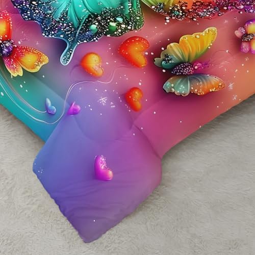 QOOMO Rainbow Butterfly Kids Comforter Set Twin Size