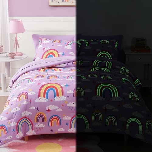 Girls Full Size Bedding Sets - 7 Pieces Purple Rainbow Full Comforter Set