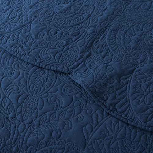 HoneiLife Quilt Sets King Size - Microfiber Bedspreads for King Bed, 3-Piece Lightweight Coverlets, Retro Bedlinen Sets, King Quilt Bedding Set All Season Use-Navy