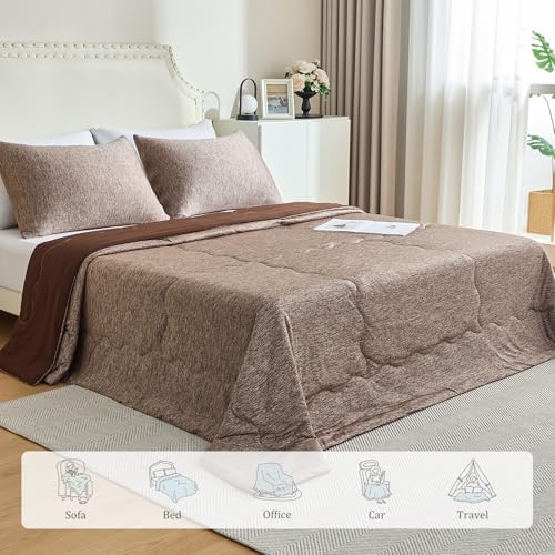 CHOSHOME Cooling Comforter Cooling Blanket, Q-Max 0.45 Cool Sleeping Summer Blanket for Hot Sleeper Night Sweats, King 90" x 108", Brown