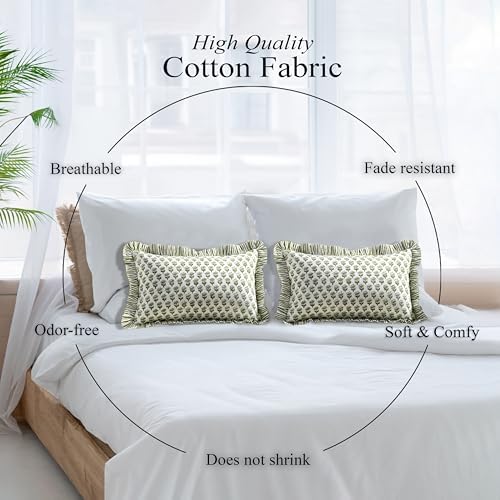CPC Block Print Emerald Green Ruffle Cotton Lumbar Pillow Cover 12x20 inch