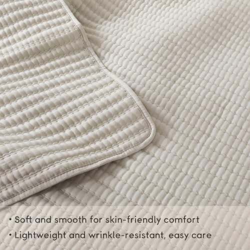 WDCOZY Queen Size Pick Stitch Quilt Set, 3 Pieces 90x90 inches, Beige