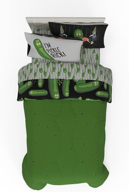 Rick & Morty 5 Piece Super Soft Cozy Reversible Comforter and Sheet Set with Sham, Twin, (Officially Licensed Product) By Franco