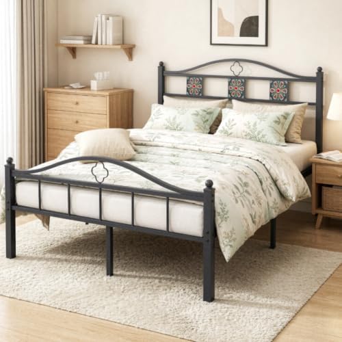 Full Size Bed Frame with Headboard Footboard, Victorian Metal Platform Beds