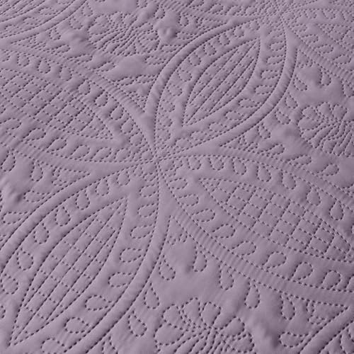 akkialla 118"x106" Grayish Purple California King Quilt Set, Oversized Floor-Length Bedspread, Modern Coin Pattern Microfiber Coverlet, 3-Piece All Season Bedding with 2 Pillow Shams