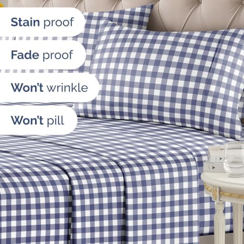 Queen 4 Piece Striped Sheet Set - Soft, Breathable & Cooling - Countryside