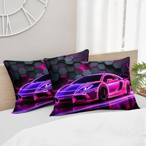 HOSIMA Race Car Fitted Sheet Queen for Boys,1 Fitted Sheet+2 Pillowcases.