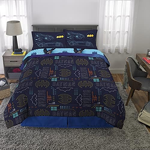 Franco Kids Bedding Super Soft Comforter and Sheet Set, 5 Piece Full Size, Batman