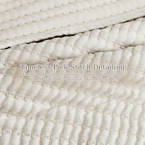 WDCOZY Beige King Size Pick Stitch Quilt Set, 3 Pieces 104x90 inches