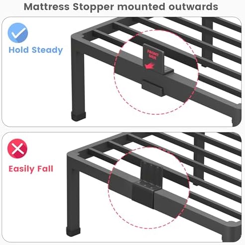 Superay 14 Inch Queen Bed Frame with Mattress Stopper and headboard Holes