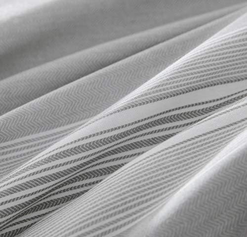 SLEEPBELLA Comforter Queen Size, 600 Thread Count Cotton Light Gray & White Stripes Reversible Pattern Grey Comforter Sets,Down Alternative Bedding Set 3Pcs (Queen, Grey Stripes)