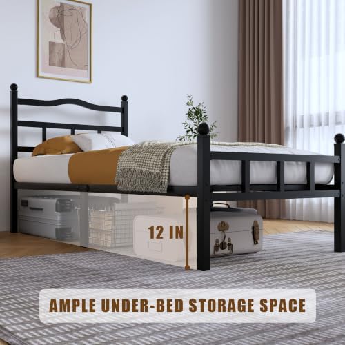 SHOANED Metal Bed Frame with Headboard & Footboard - 14 Inch Twin XL Size Heavy Duty Bedframe Black Basic Steel Slats Platform No Box Spring Needed/Easy Assembly/Noise Free