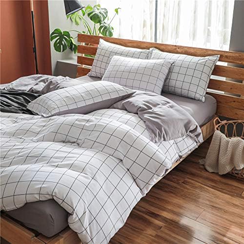 NSNLGSGC White Queen Duvet Cover Set Grid