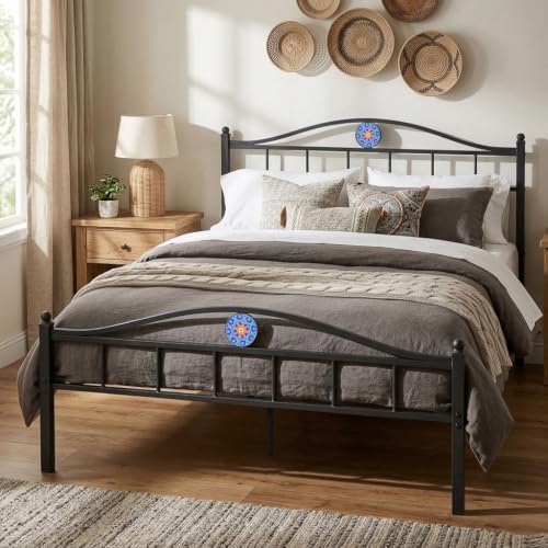 Queen Bed Frame with Headboard Footboard, Victorian Metal Platform Beds