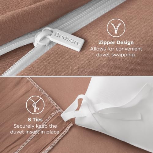 Bedsure Prewashed Cal King Duvet Cover, Cotton-Like Soft Set, Mocha Mousse