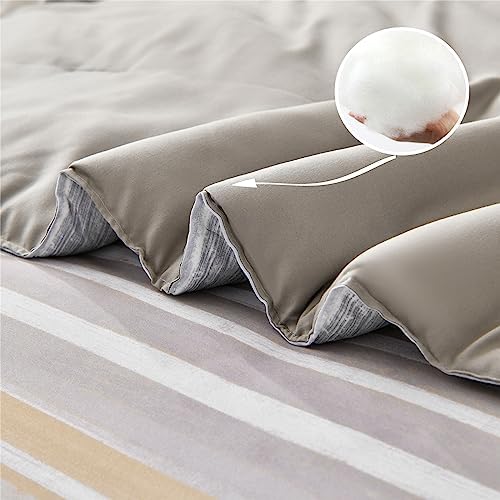 KAKIJUMN Striped Comforter Set Queen Size, 7 Piece Bed in a Bag, Warm Tan