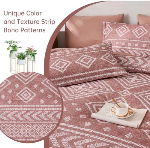 Yiran Boho Comforter Set King Size, 7 Pieces Aztec Blush Bed in a Bag