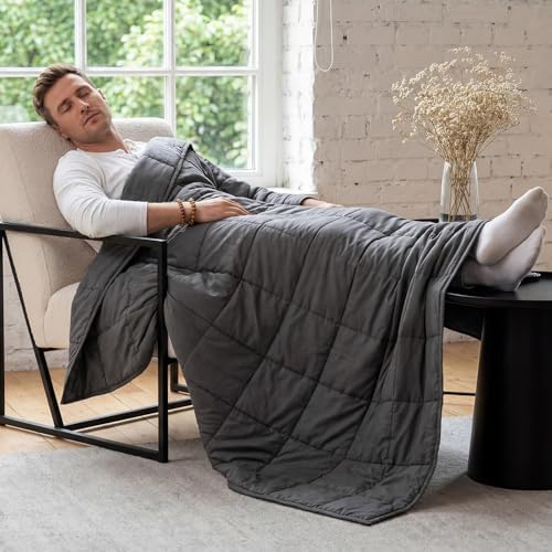 RJOP Cooling Weighted Blanket for Adults (5lbs, 41"x60") Heavy Blanket with Premium Glass, Queen Size Perfect for 190-210 lbs, Soft Breathable, Dark Grey