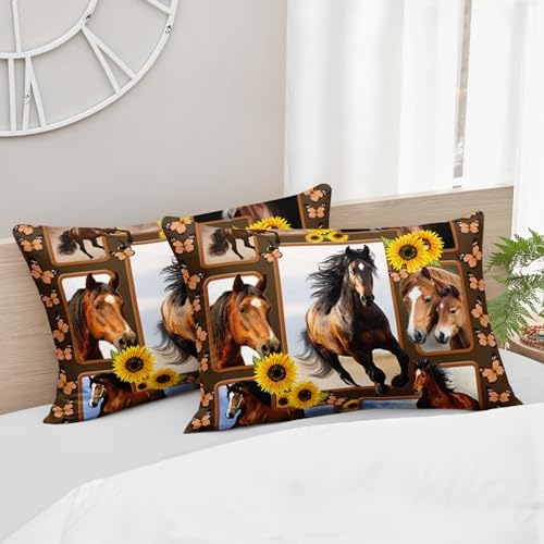 HOSIMA Horse Plaid Patchwork Bedding Queen,1 Fitted Sheet+2 Pillowcases.