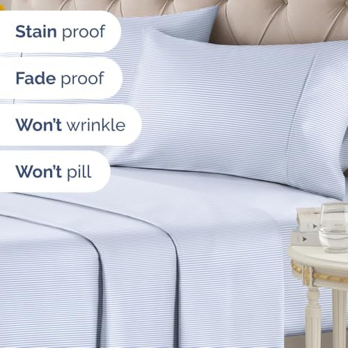 Queen 4 Piece Striped Sheet Set - Breathable & Cooling - Cloud Stripes