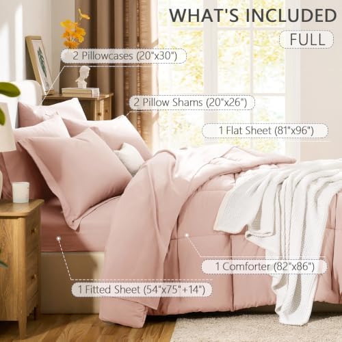 CozyLux Full Size Comforter Sets, 7-Piece Bed in a Bag, Blush Pink