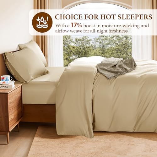 DEITAS 100% Cotton Queen Duvet Covers 3 Piece,1200 Thread Count,Beige