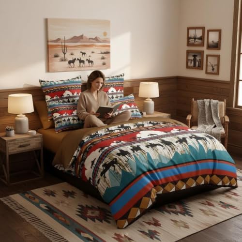CCoutueChen Western Bedding Set Twin, Cowboy Horse Comforter Set