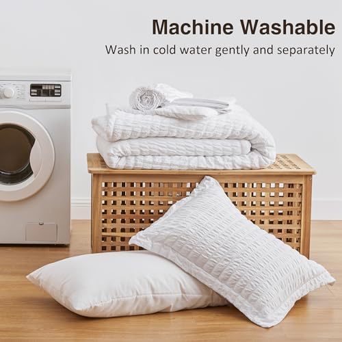 Love's cabin Seersucker White Twin Comforter Set
