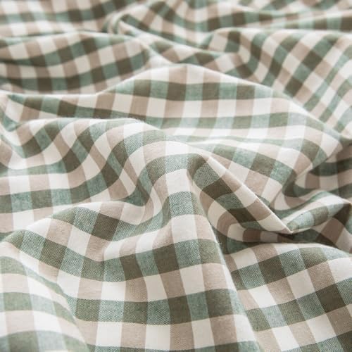 mixinni Green Gingham Comforter Set California King, Plaid Comforter Set 3 Pieces 1 Green Grid Comfoter with 2 Pillow Cases for All Seasons, Soft Fluffy Modern Grid Pattern Printed Bedding