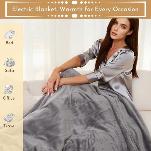 Electric Heated Blanket Full Size 72"x84", Light Grey