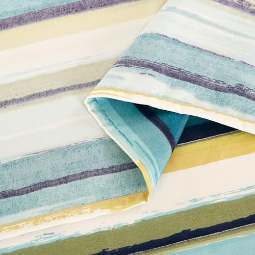 Chezmoi Collection 4-Piece Lodge Striped Sheet Set Queen - Multicolor Green Blue White Striped Printed Brushed Microfiber Lightweight Breathable Deep Pocket Bed Sheets