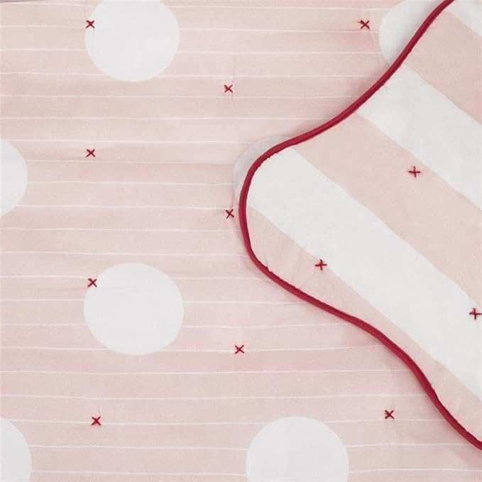 kate spade new york Stripe Dot 2-Piece Twin Quilt Bedding Set, 100% Cotton Reversible Cover, All Season Warmth Bedding, Machine Washable, Pink