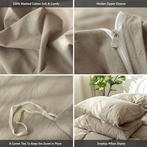 MooMee Duvet Cover Set 100% Washed Cotton Linen Like Oversized King