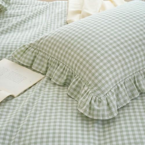 Nayoroom Green Ruffle Gingham Comforter Set Queen Plaid Checkered Bedding