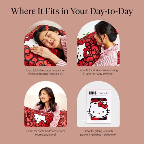 Kitsch x Hello Kitty Satin Pillowcase - Size 19x26, Sea of Bows