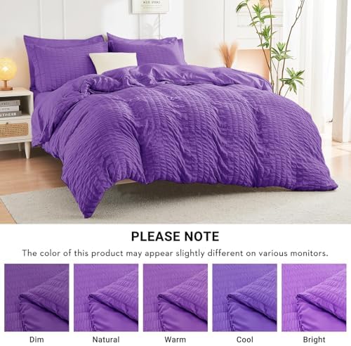 HYMOKEGE Bright Purple Full Size Comforter Sets Seersucker 7 Pieces, All Season Luxury Bed in a Bag for Bedroom, Bedding Set with Comforter, Sheets, Pillowcases & Shams