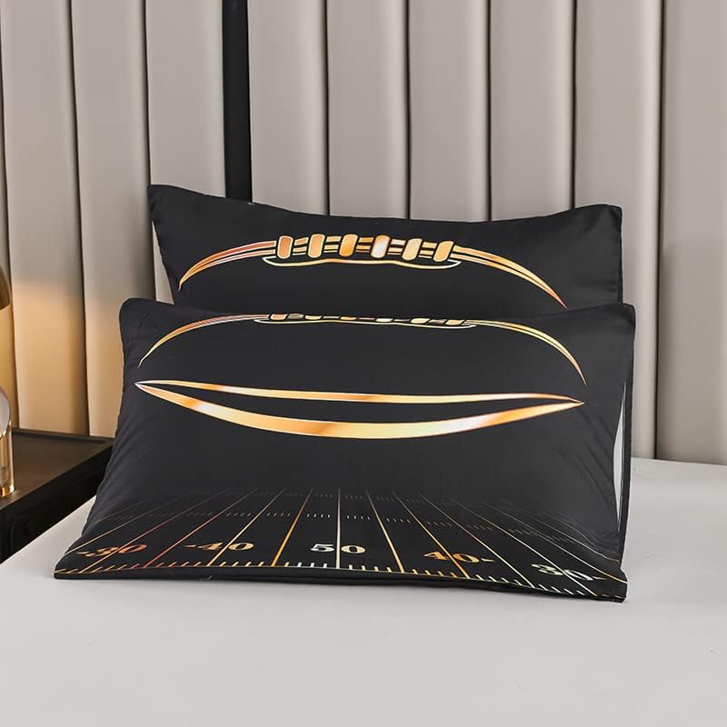 Boys Comforter Set, Twin Size, Football Themed, 3 PCS Including 1 Comforter & 2 Pillowcases, All Season Use, Black and Gold