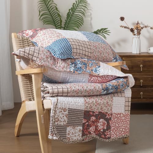 HoneiLife Microfiber Quilt Sets Queen - Lightweight Bedspreads 3-Piece, Checkered Coverlets for Queen Bed, Vintage Bedding Sets All Season Use